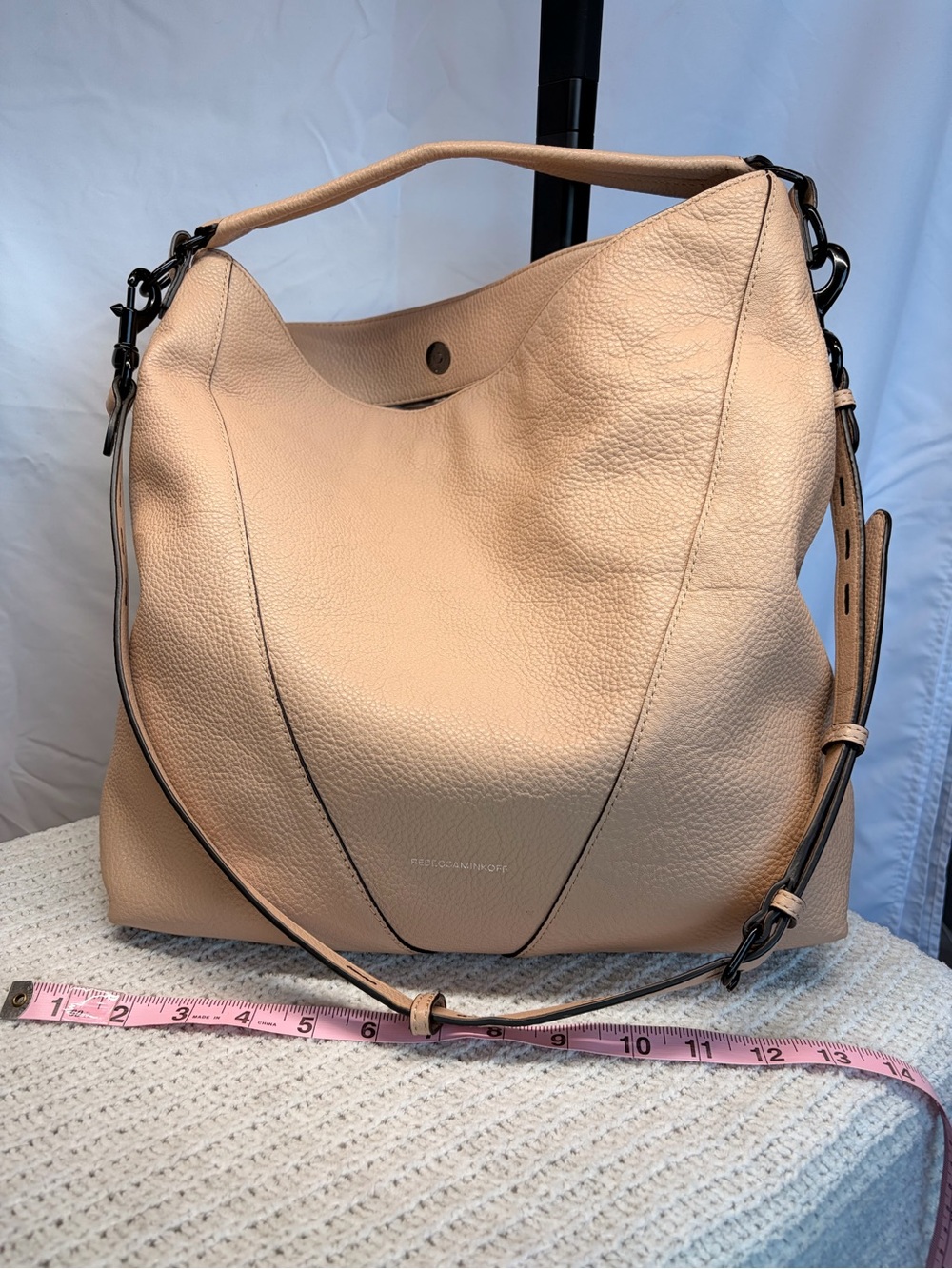 Rebecca Minkoff Pebbled Leather moto Hobo Bag in Light Beige